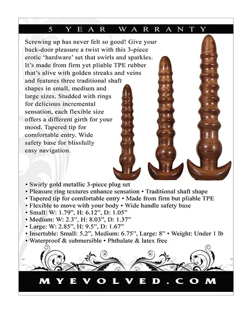 Evolved Novelties INC Anal Evolved Twisted Love 3 Pc Plug Set Gold